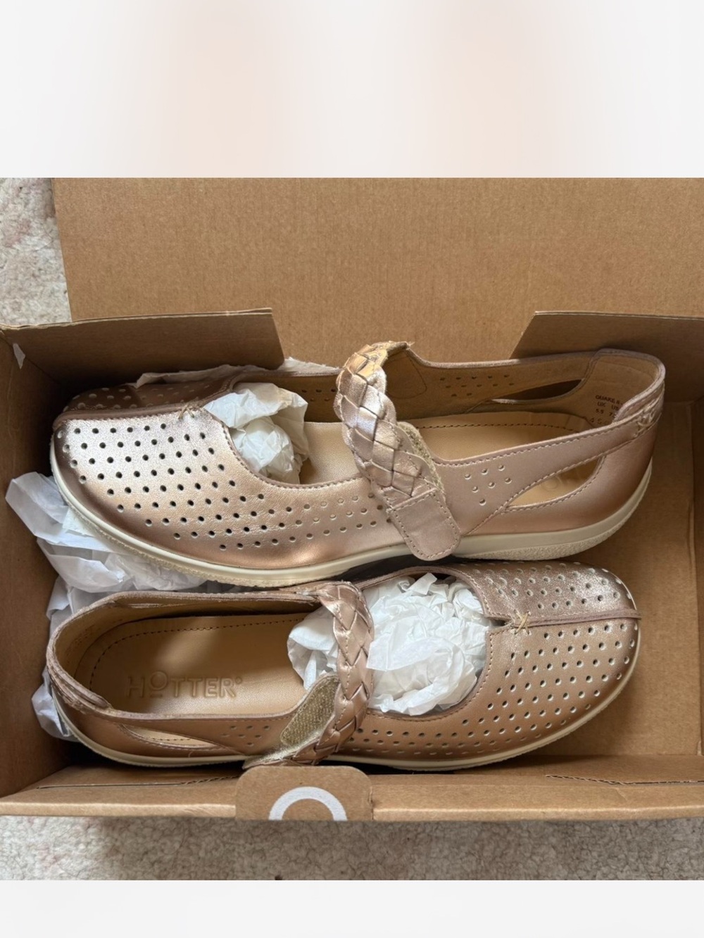 hotter Metallic Rose Gold Braided Mary Jane Flats